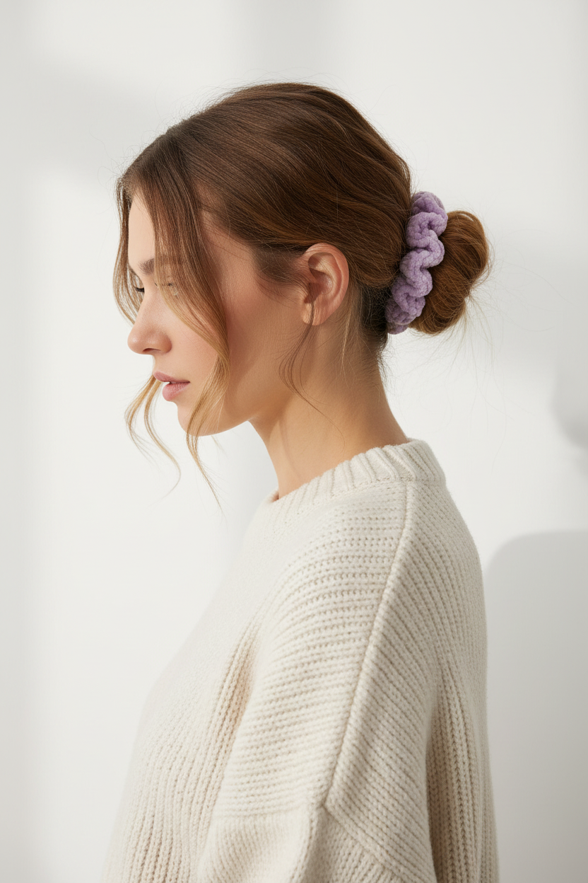 Lila crochet scrunchie model