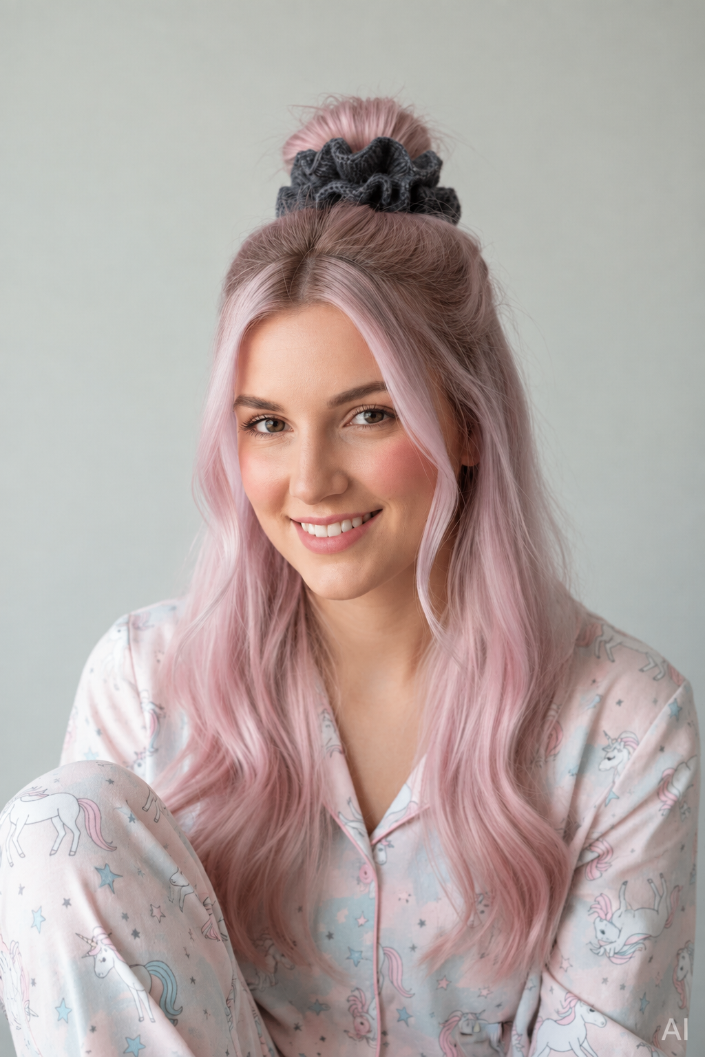 Slate crochet mohair scrunchie model