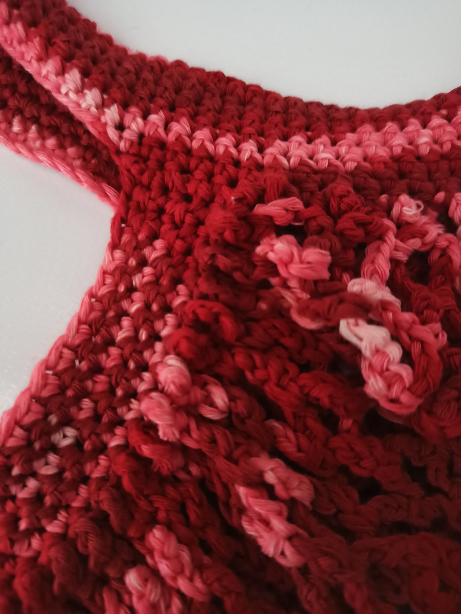 cherry carry handmade crochet market bag close up