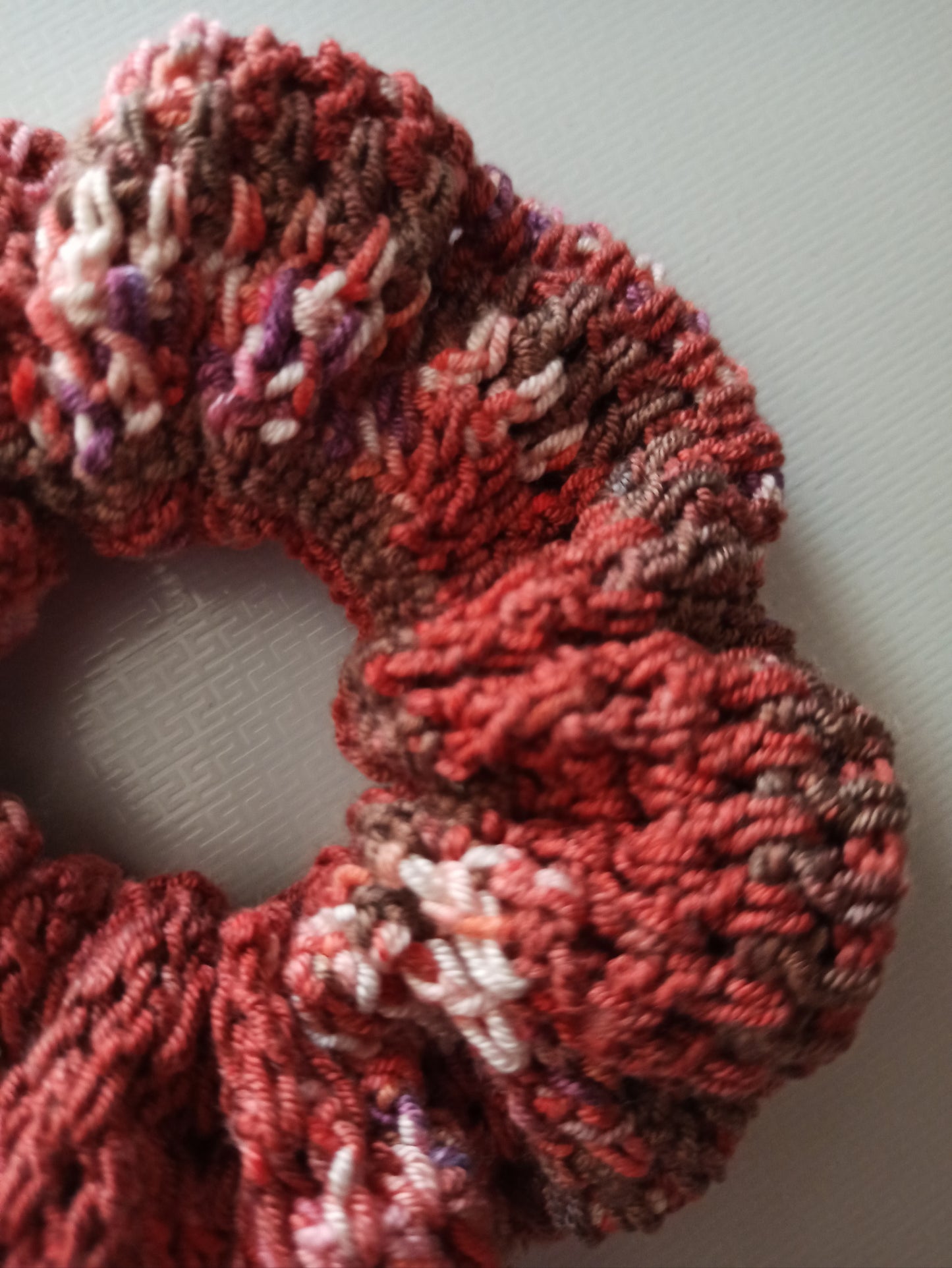 Artemis handmade crochet scrunchie close up