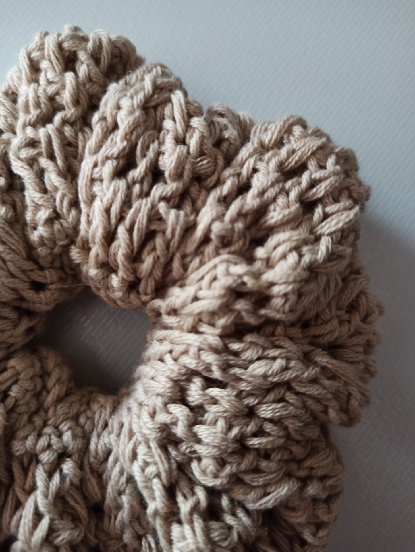 Chloe handmade crochet scrunchie close up