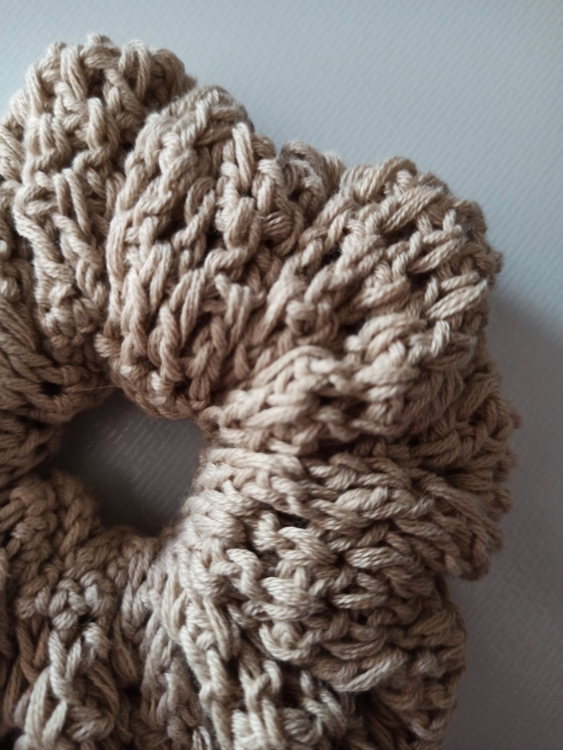 Chloe handmade crochet scrunchie close up