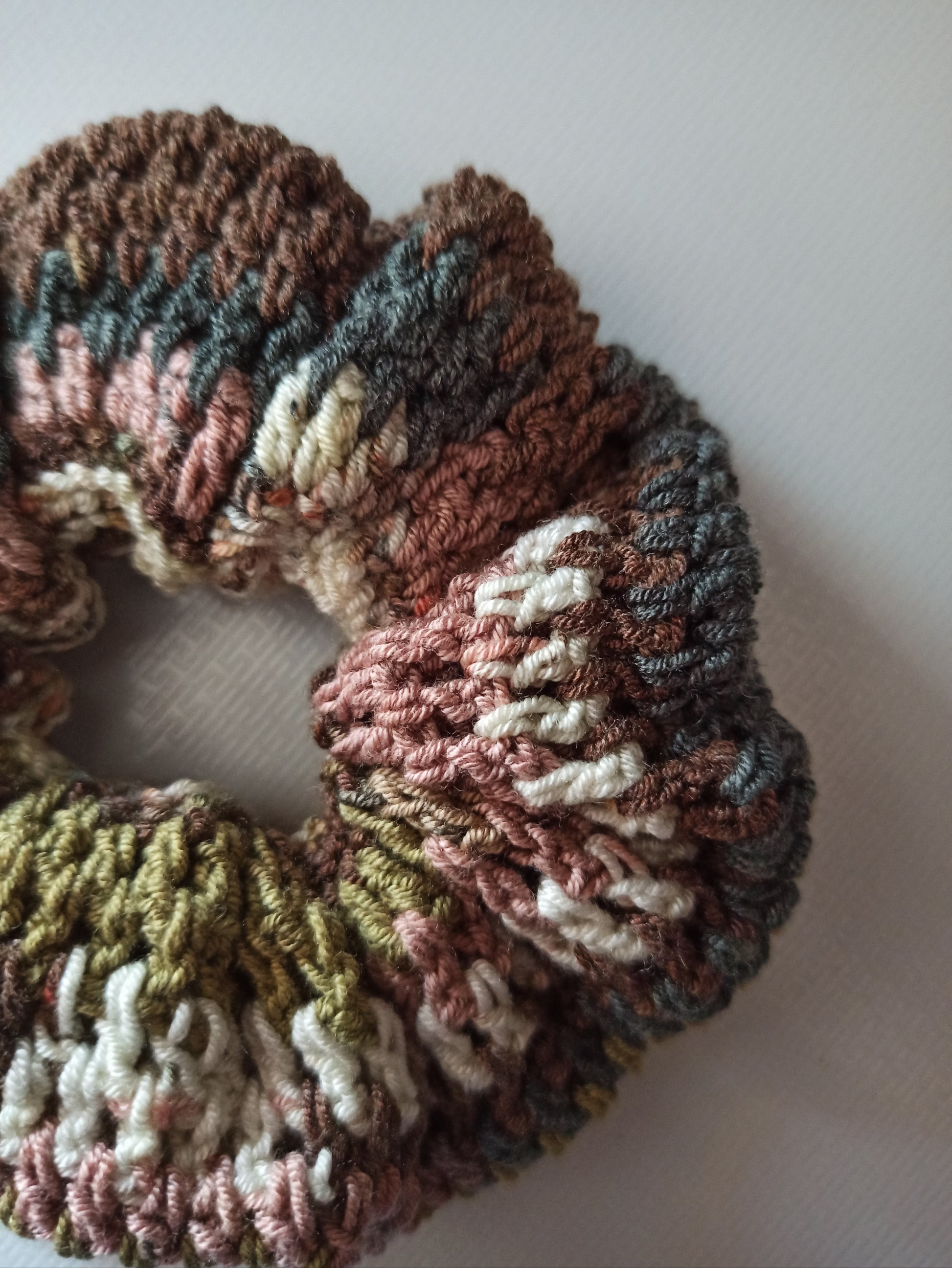 Faye handmade crochet scrunchie close up