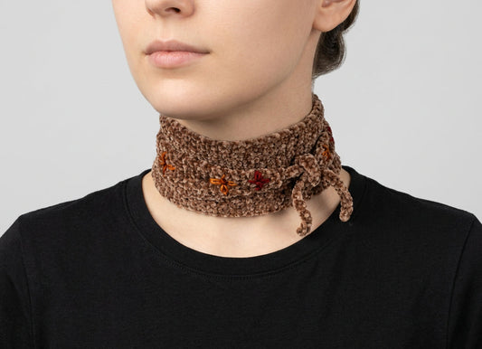 Flora - Velvet Scarf | Χειροποίητο Πλεκτό Βελούδινο Φουλάρι