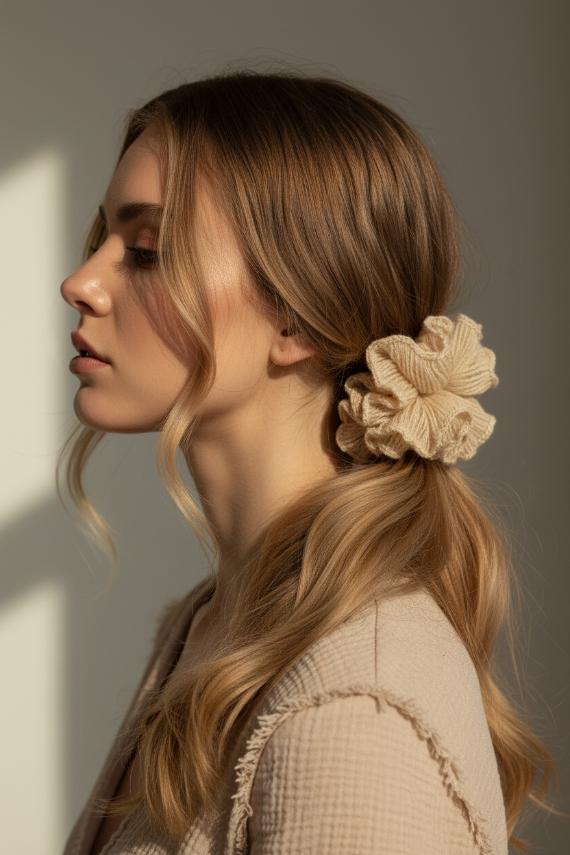 Helios mohair crochet scrunchie model