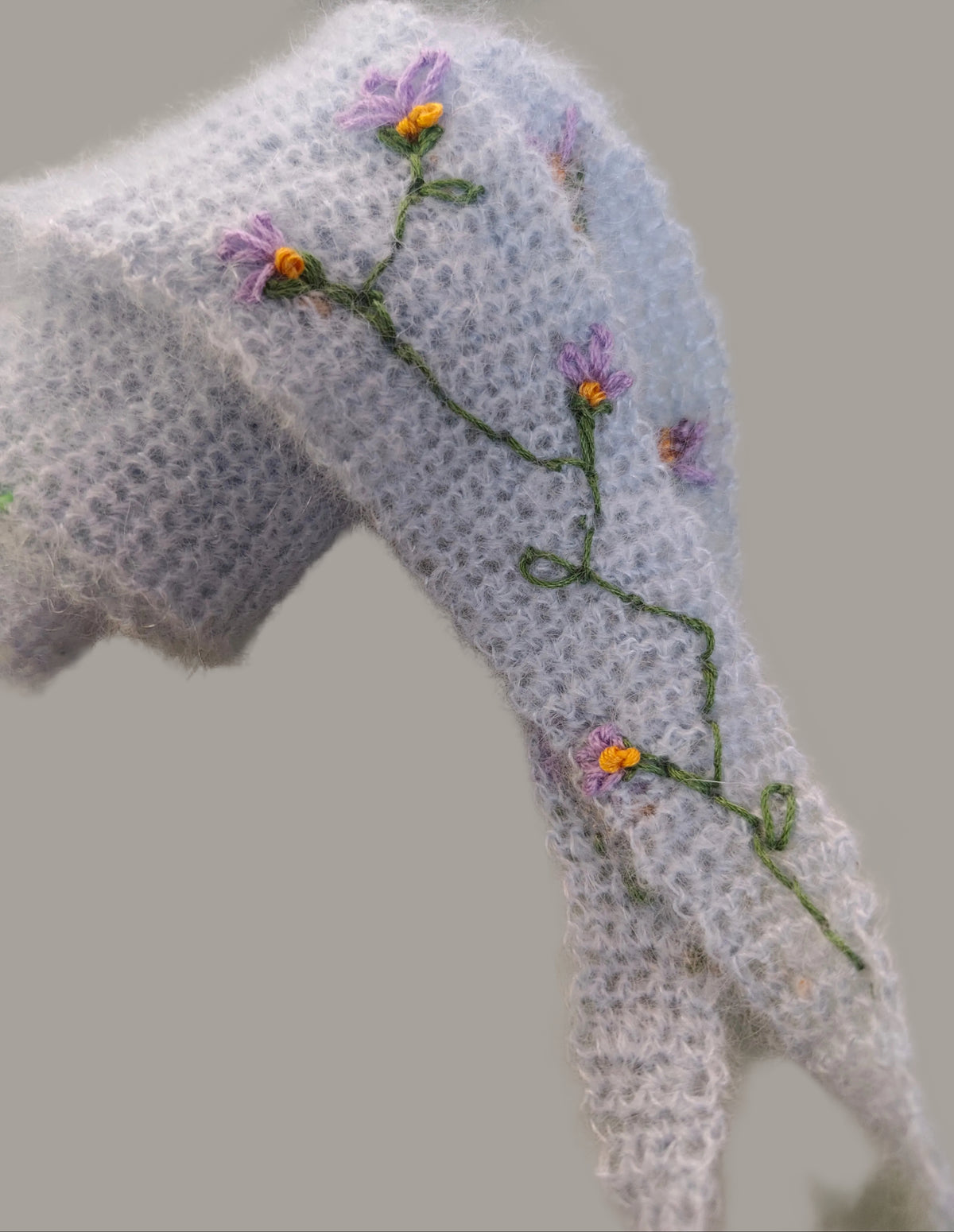 Iris mohair scarf close up.