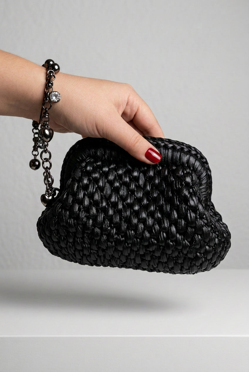 Jacqueline leatherette clutch bag with removable wrist bracelet