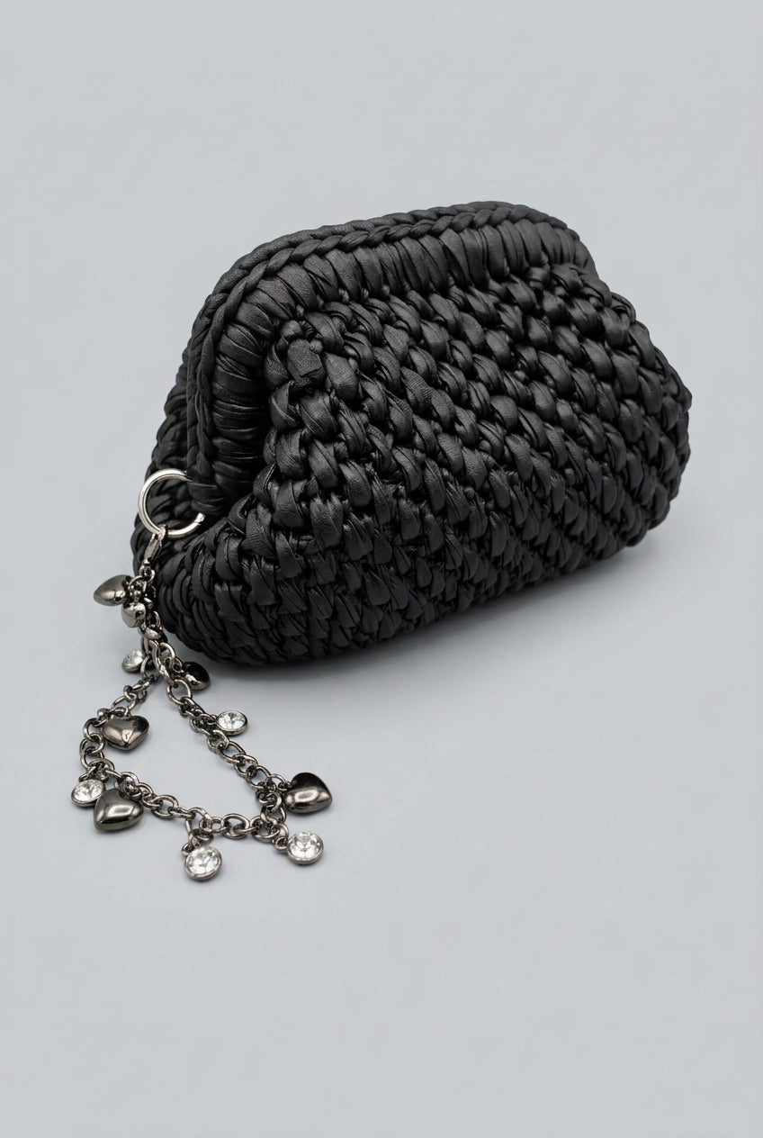 Jacqueline leatherette clutch bag with wrist bracelet