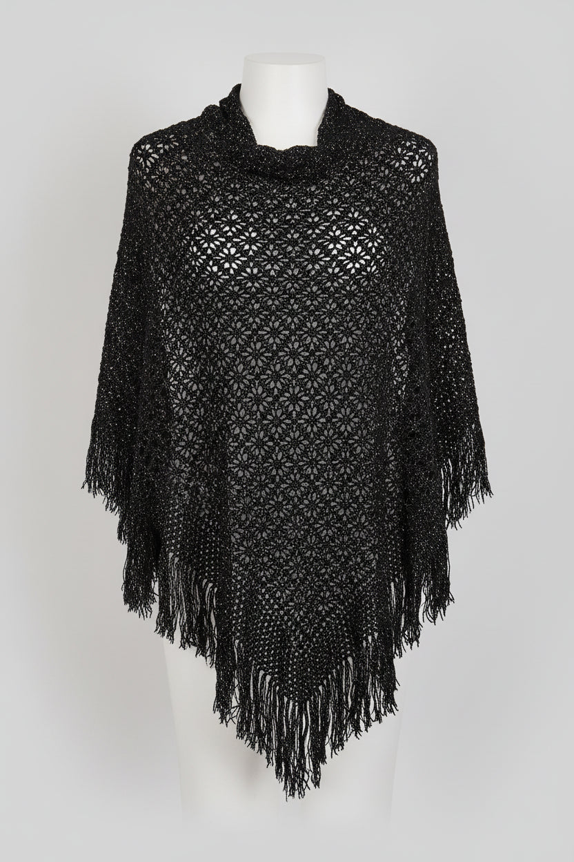 Noir Glow Crochet Shawl close up