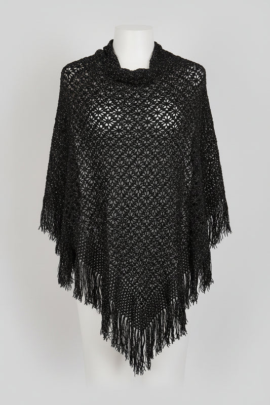 Noir Glow Crochet Shawl close up