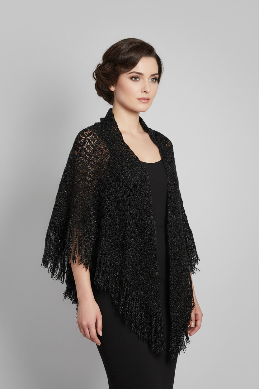 Noir Glow Crochet Shawl  model