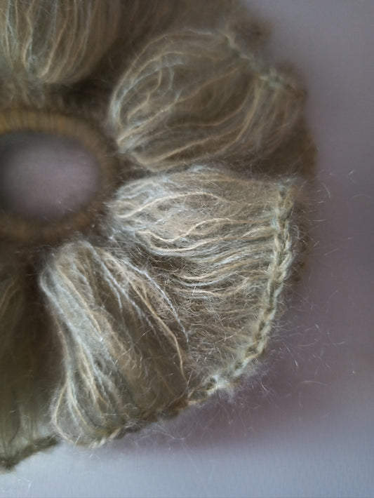 arete handmade crochet scrunchie close up