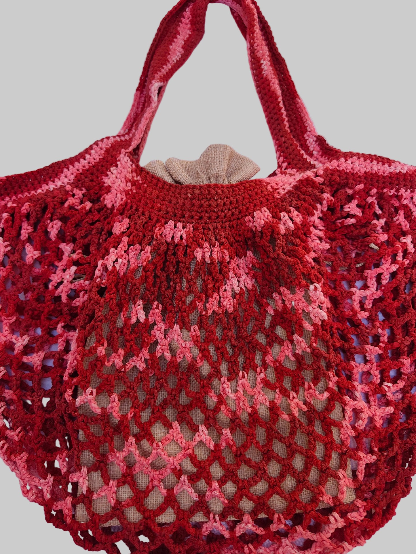 cherry carry crochet market bag with pouch