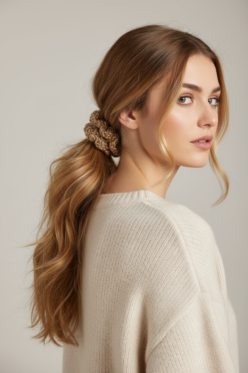 cinnamon crochet scrunchie model