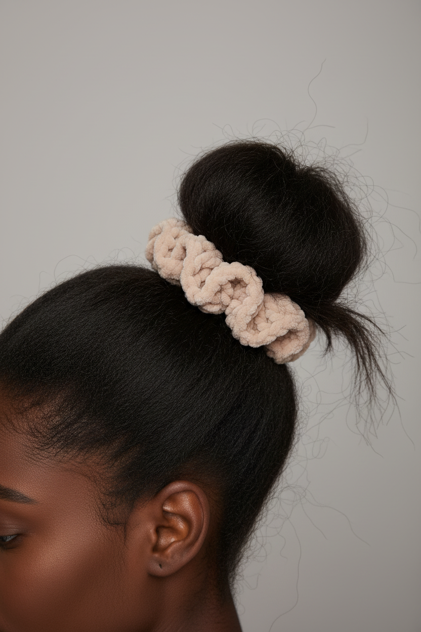 oat crochet scrunchie model