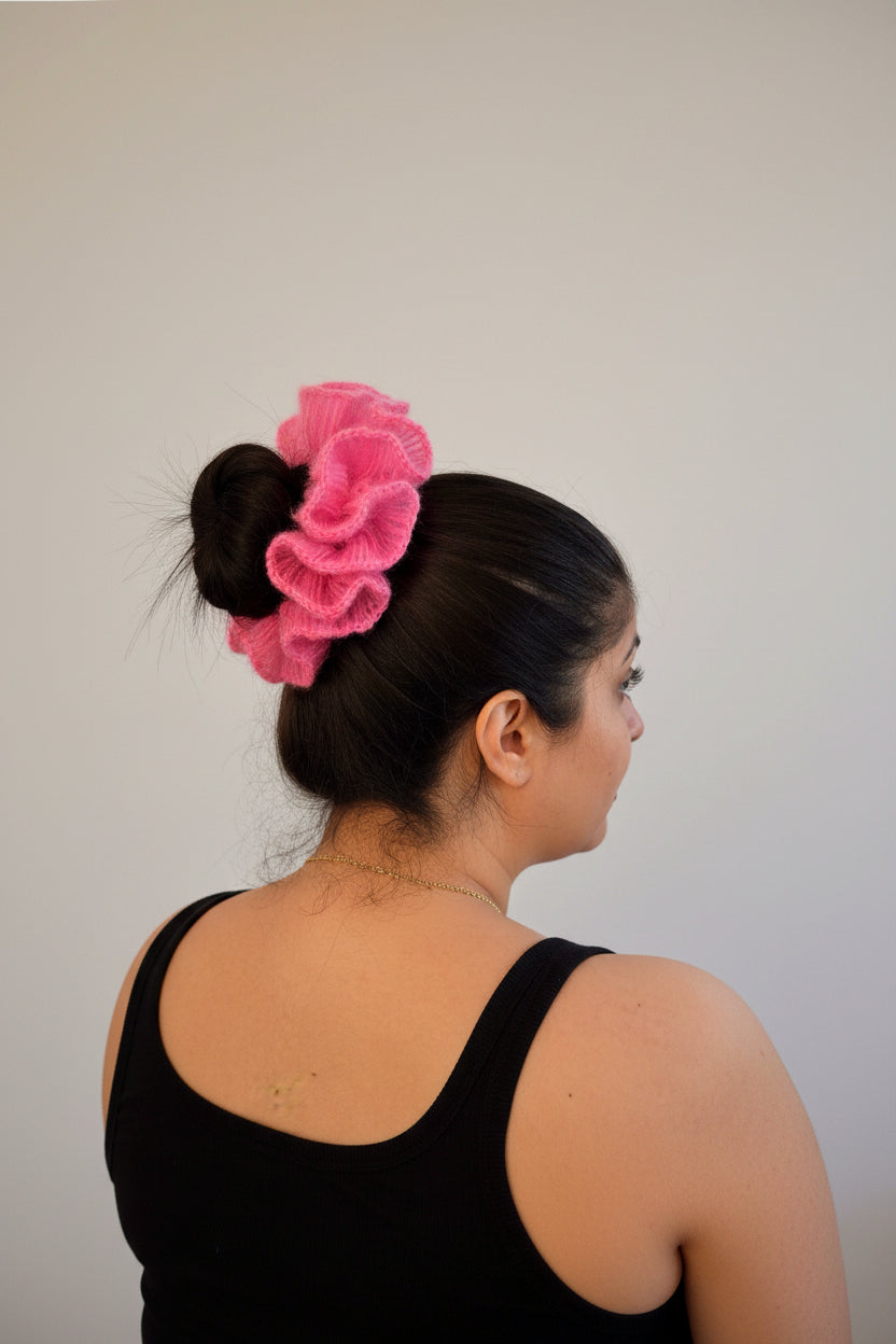 Bubble Gum - Mohair Crochet Scrunchie
